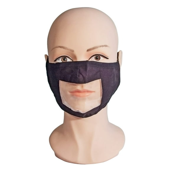 Black Reusable Face Mask with Clear Window