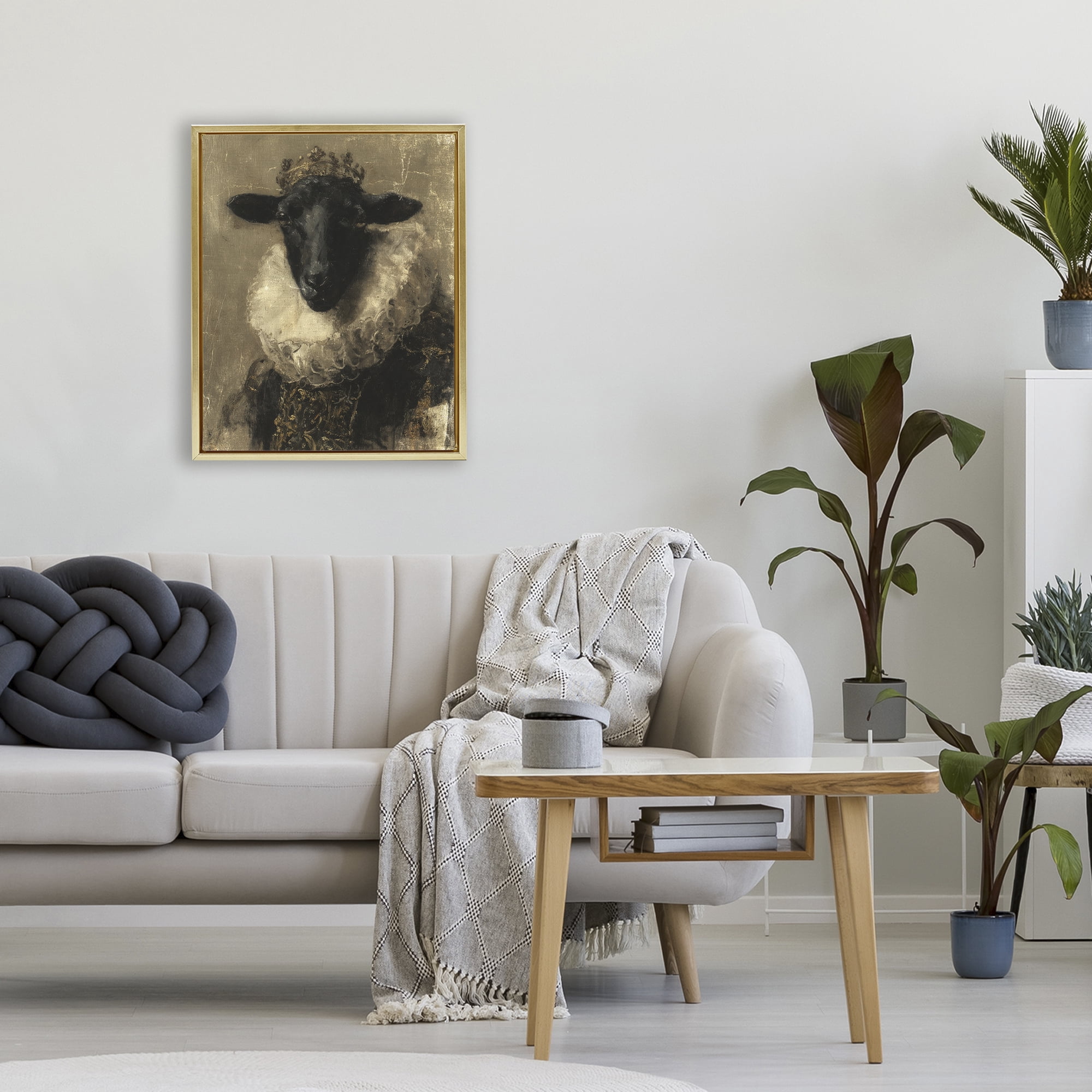 Stupell Industries Noble Ram Portrait Gold Framed Floater Canvas Wall Art, design by Svetlana Aleynikova