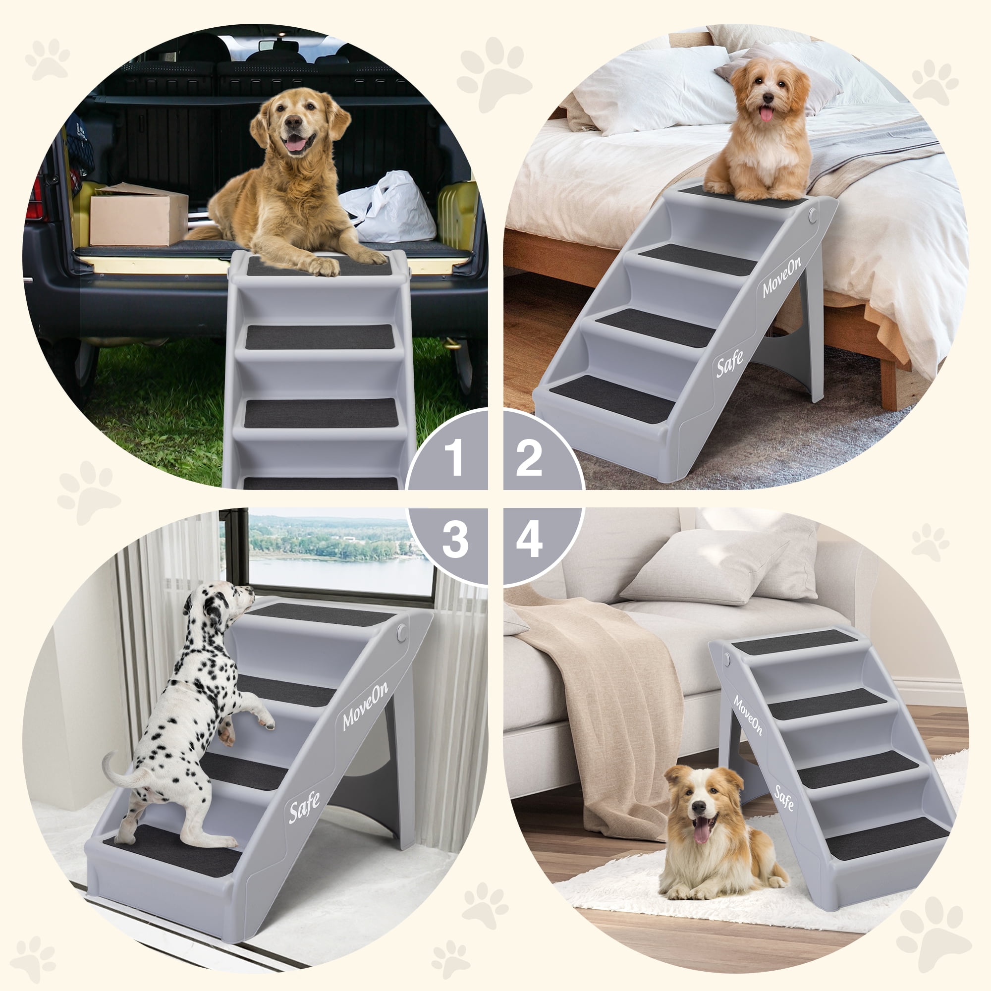 Pefilos 19" Folding Dog Stairs for Dogs and Cats, Dog Stairs for Couch or Bed with 4-Step Design, Pet Ramp for Small Dogs, Gray Pefilos 19" Folding Dog Stairs for Dogs and Cats, Dog Stairs for Couch or Bed with 4-Step Design, Pet Ramp for Small Dogs, Gray