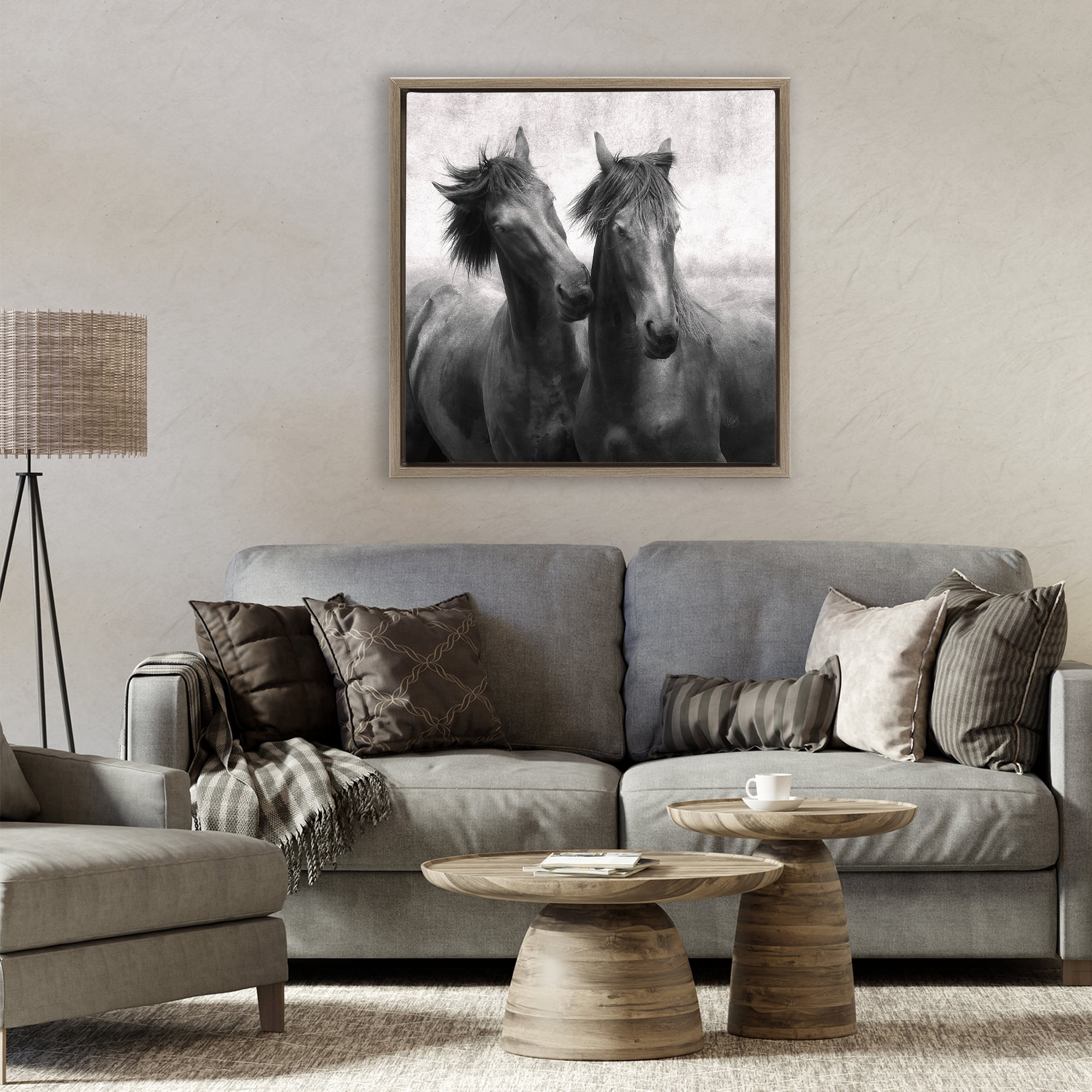 Stupell Industries Short Haired Horse Pair Brown Framed Floater Canvas Wall Art, design by Lars Van de Goor
