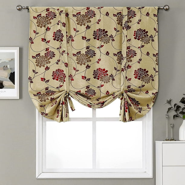 Tie Up Roman Shades for Windows Blackout Kitchen Ballon Curtain Valance, Room Darkening Thermal Insulated Balloon Shade Curtains & Drapes for Nursery ...