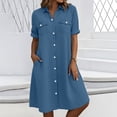 thumbnail image 5 of Axiiglly Summer Denim Shirt Dresses for Women 2026 Collared Button Down Rolled Sleeve Midi Dresses with Pockets Trendy A Line Dress, S-2XL, 5 of 8