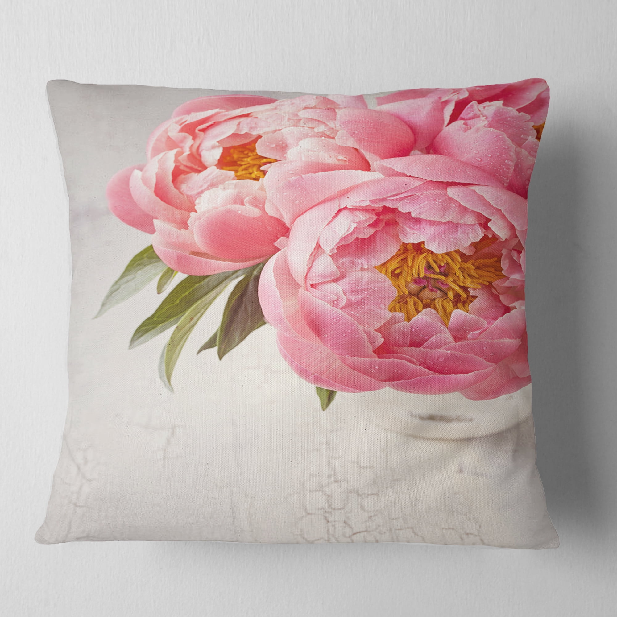 Designart Peony Flowers in Vase Photography - Floral Throw Pillow - 18x18