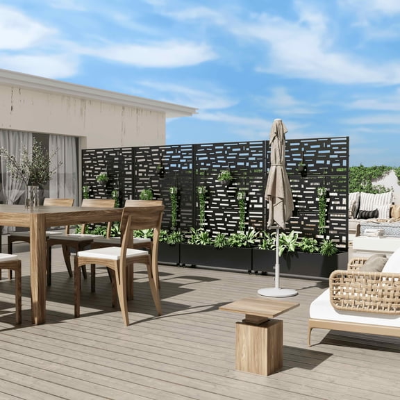 MAYEERTY 72x47x16 Inch Black Metal Rectangular Planter Box with Trellis, 5 Piece Set for Outdoor Garden & Patio