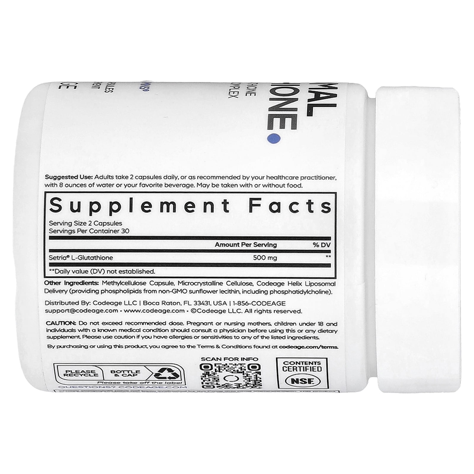 Codeage Liposomal Glutathione, 120 Vegetable Capsules (250 mg per Capsule)