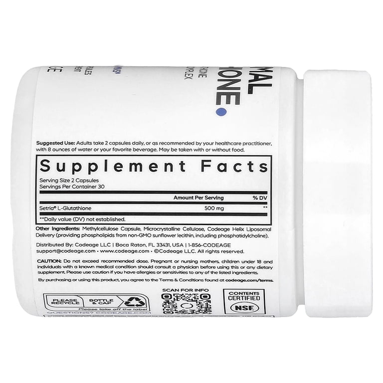 Codeage Liposomal Glutathione, 120 Vegetable Capsules (250 mg per Capsule)