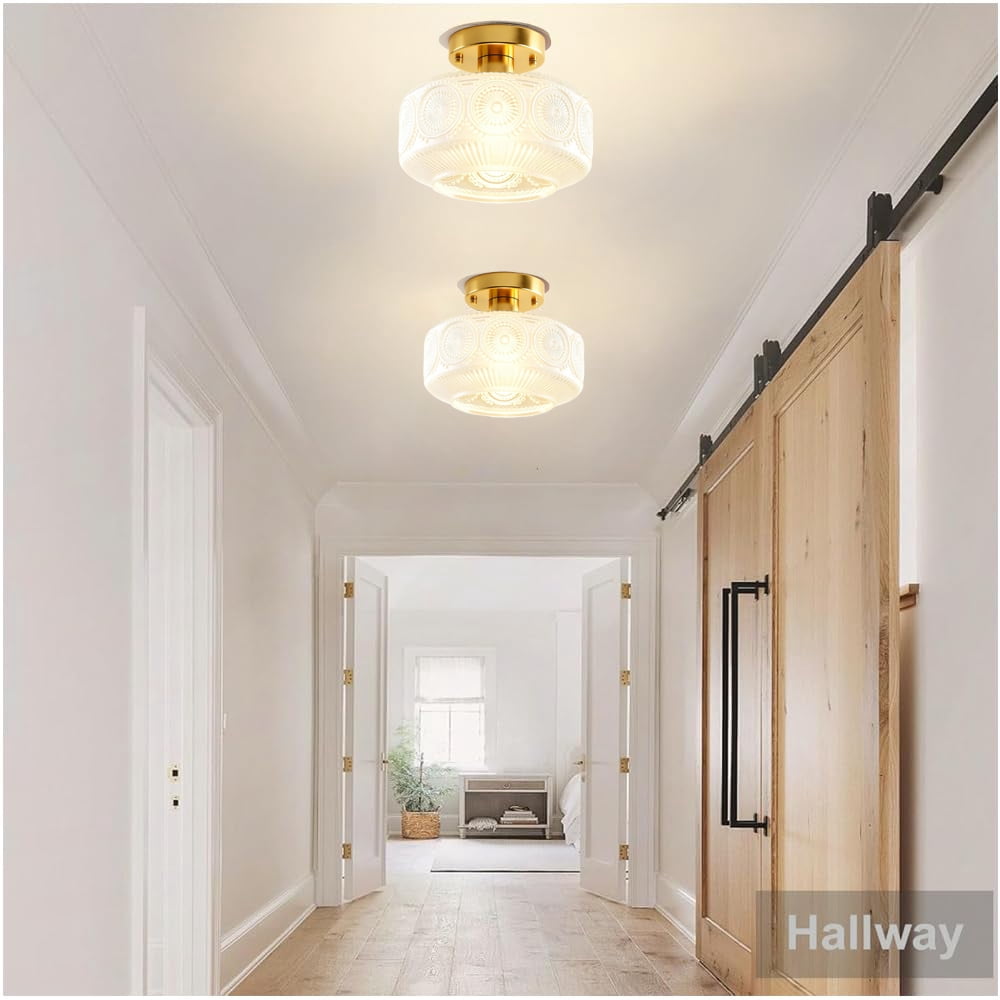 Semi Flush Mount Ceiling Ligh,Globe Glass Ceiling Light with Milk White Galss Shade,Hallway Light Fixtures,Modern Milky White Lighting Fixture for Bedroom Kitchen Porch Corridor
