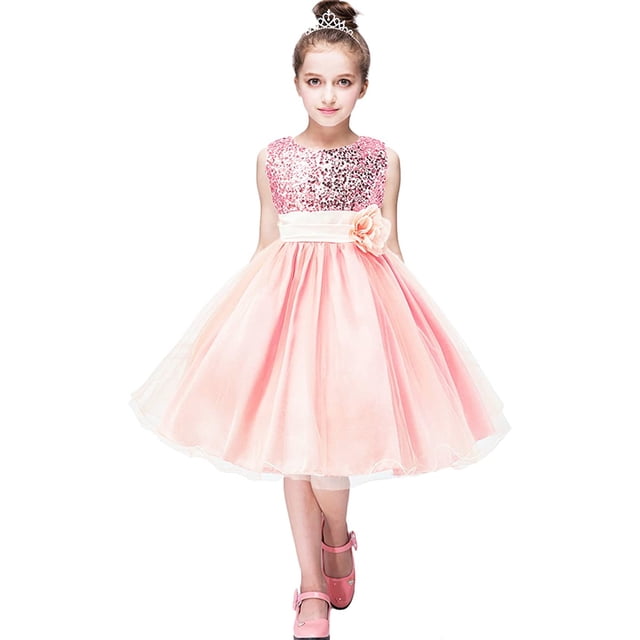 Robe Princesse à Sequins Sans Manches Tutu Tulle Robes d'Anniversaire pour Filles