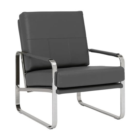 Accent Arm Chair - Modern Leather Chair with Chrome Finish - Comfortable Lounge Seating