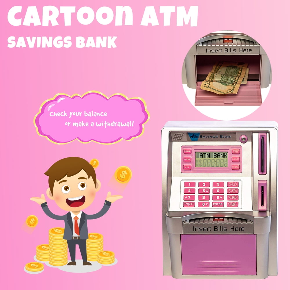 Atm Savings Bank Personal Atm Cash Coin Money Savings Piggy Bank Pink