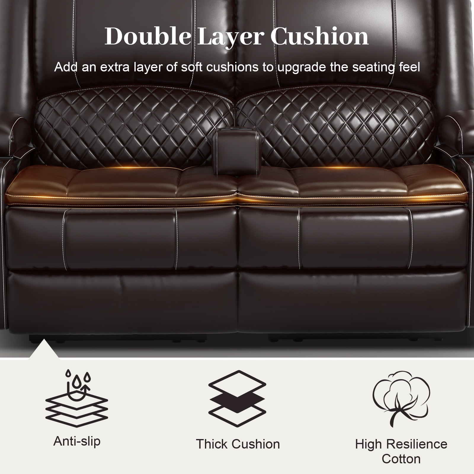 Loberfve Loveseat Recliner Sofa, Manual Recliner Chair with Removable Armrest, 2-Tier Cushions, USB Charging Ports, Cup Holders, Faux Leather Reclining Loveseat for Adults, Brown