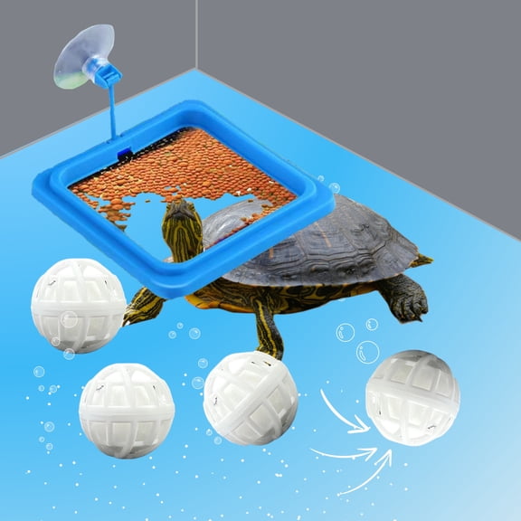 ABEL CRAFTS Square Turtle Feeding Ring with Suction Cup and 4 Nitrifying Balls for Aquatic Pets, 5 Piece, Small