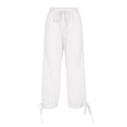 thumbnail image 2 of Outfmvch Ankle Pants for Women Straight Gauze Pants Flowy Cropped Beach Work Trousers Palazzo Pants with Pockets Paper Bag Pants Capri Pants with Lace Side Cropped Lounge Trousers White S-3XL, 2 of 7