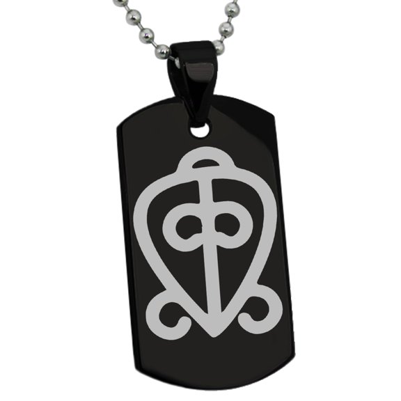 Stainless Steel Aztec Power of Love Rune Engraved Dog Tag Pendant Necklace