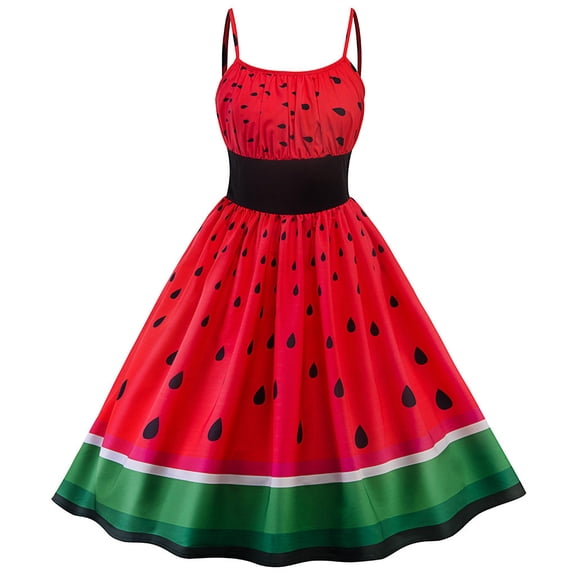 XVJRHAK Women Watermelon Printing Party Dress Cocktail Prom Ballgown Fancy Dress (Red,XXL)