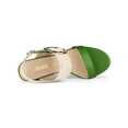 thumbnail image 4 of BLISSFUL STEP Slingback Sandals Contrast Color Chunky Heel Big Circle Buckle Sandals Green Beige 9, 4 of 8