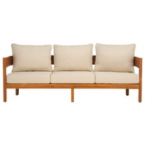 SAFAVIEH Theo Teak Wood Outdoor Sofa, Natural/Taupe