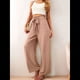 thumbnail image 5 of Pantalones Anchos para Mujer con Bolsillos, Cintura Alta, Nudo Ajustable, Holgados, Informales, para Trabajo y Negocios. Caqui S, 5 of 6