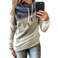 thumbnail image 1 of Womens Cowl Neck Color Block Striped Drawstring Sweatshirt Pullover Long Sleeve Hoodie Casual Tunic Tops, 1 of 3