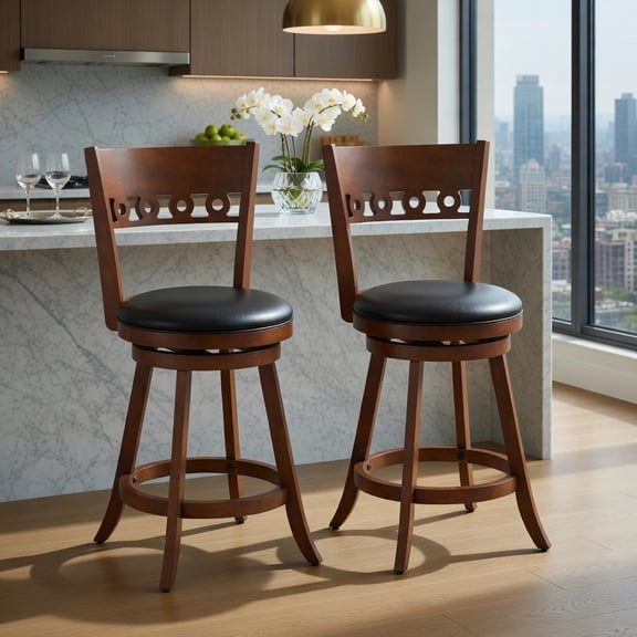 Kadyn Bar Stools, Counter Bar Stools, Set of 2 Swivel Bar Stools with Rubber Wood Frame-24.5 inches