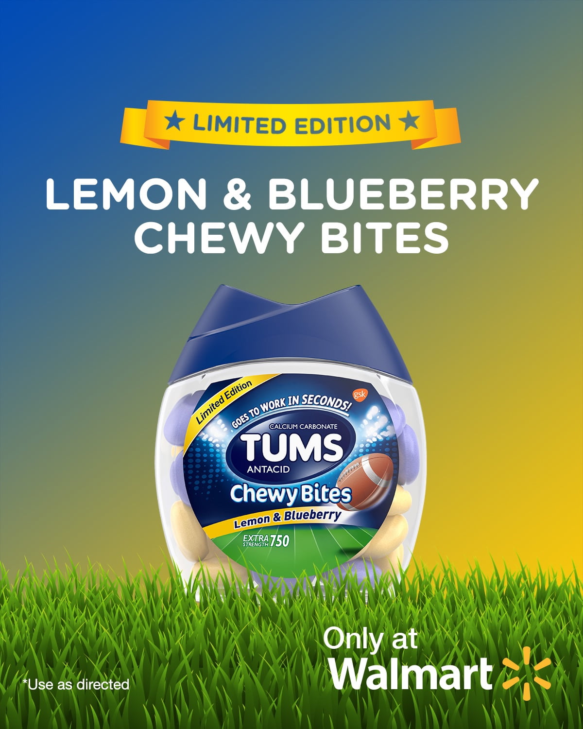 *Limited Edition* TUMS Chewy Bites Lemon and Blueberry Antacid, Hard Shell Chews for Heartburn Relief, 32 Antacid Chews