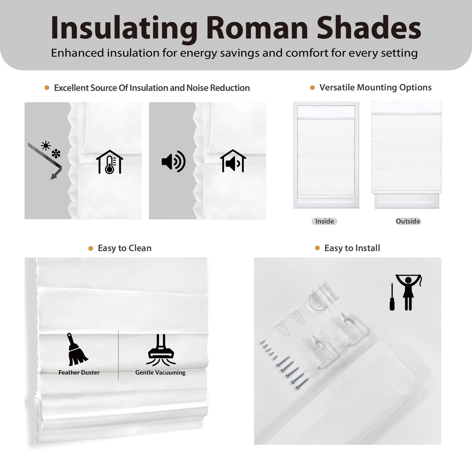 Regal Living Insulating Cordless Blackout Roman Shade, Gray, 61W x 72L