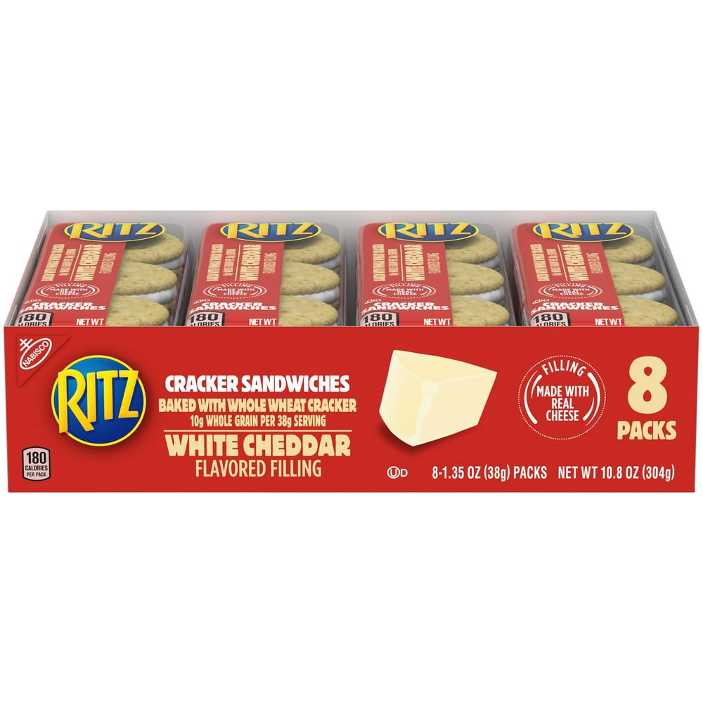 RITZ Whole Wheat Cracker Sandwiches, White Cheddar Flavor, 8 Snack