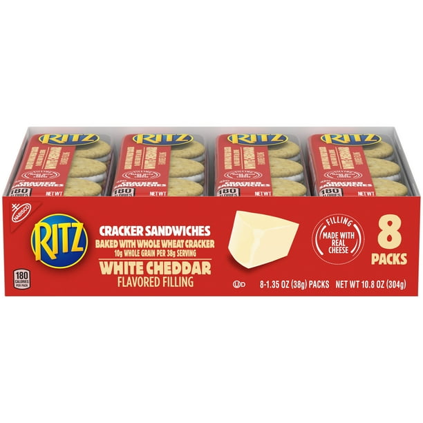 RITZ Whole Wheat Cracker Sandwiches, White Cheddar Flavor, 8 Snack
