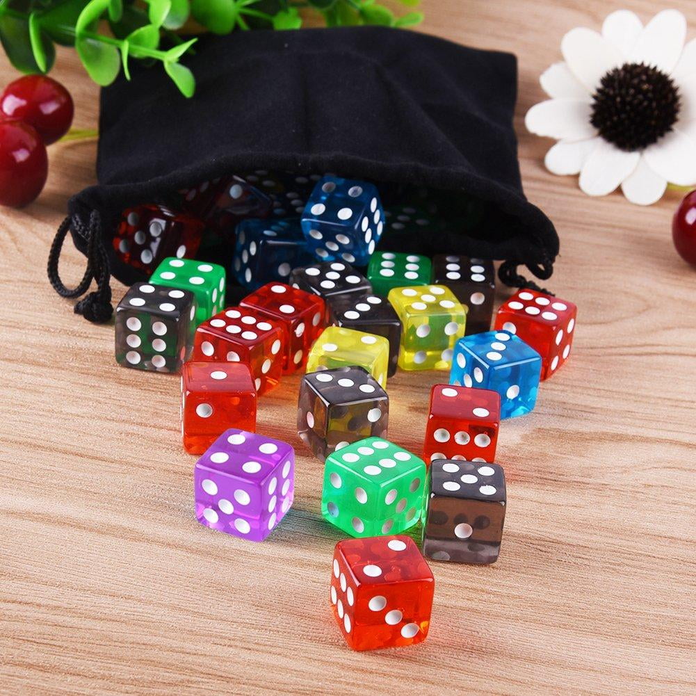 50 Pieces Game Dice Set 5 Translucent Colors Square Corner Dice With Free Pouch 