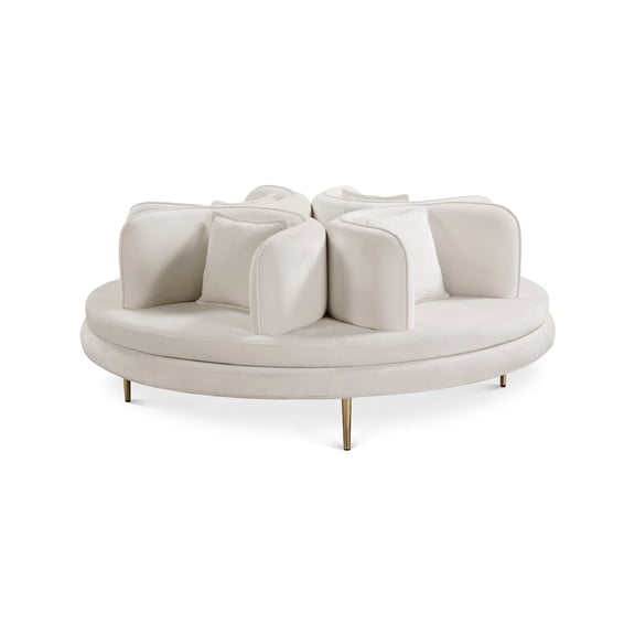 Meridian Furniture Circlet Roundabout Sofa with Gold Iron Legs, Cream Velvet