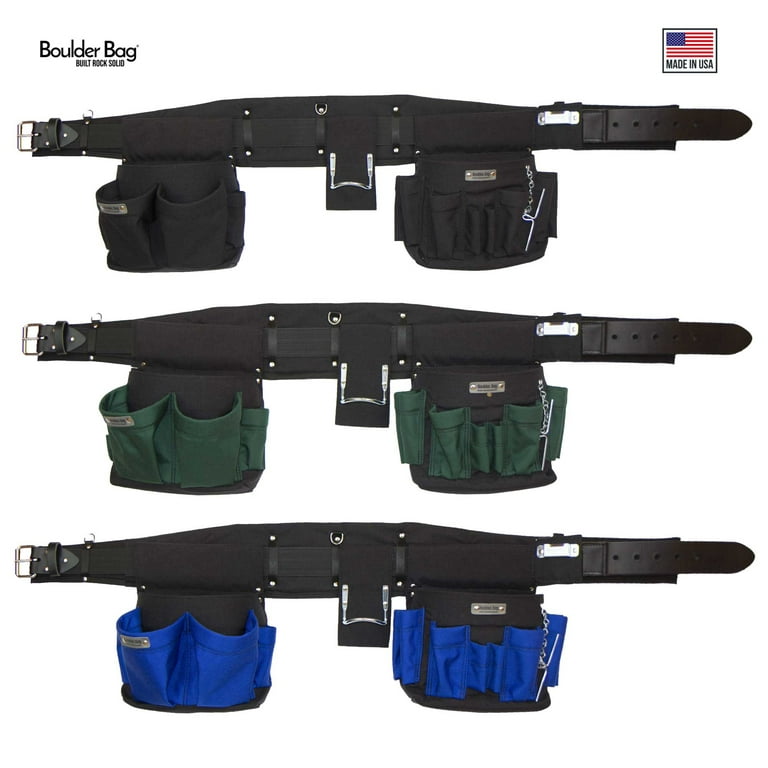 BOULDER BAG Professional Carpenter MAX Combo with Comfort Back Support Tool  Belt, Quick Release Buckle, Heavy Duty Tool Pouch, Black (Large 33-36