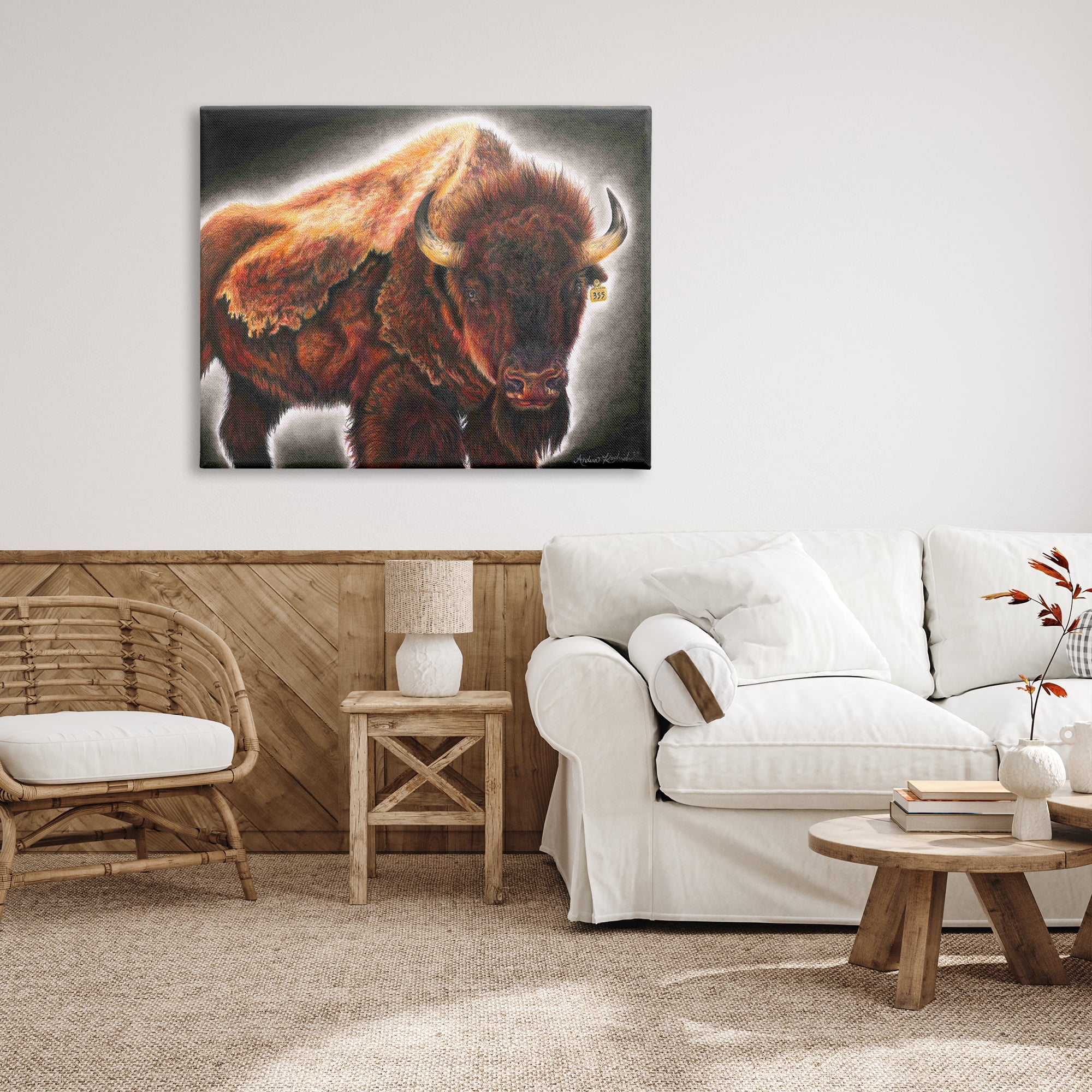 Stupell Indtries Tagged Bison Cattle Rtic Southwestern Animal Big Horns,48 x 36,Design by Andrea Kochish