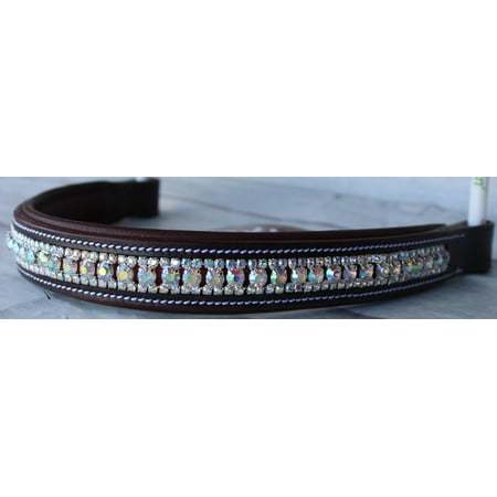 Pony Dressage Bridle - Equestrian Horse English Dressage Bridle BROWBAND Full Brown White Bling 809132