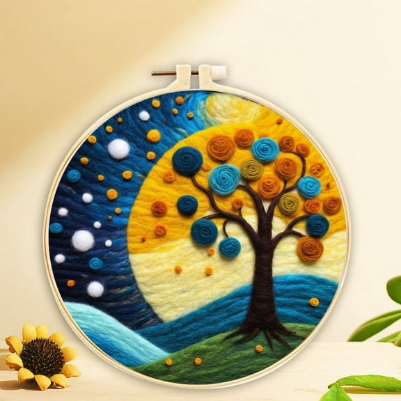 Tree Needle Felt Painting Set Beginner Felt Painting Set with Decorative Frame Suitable for Home Decoration Christmas Gift