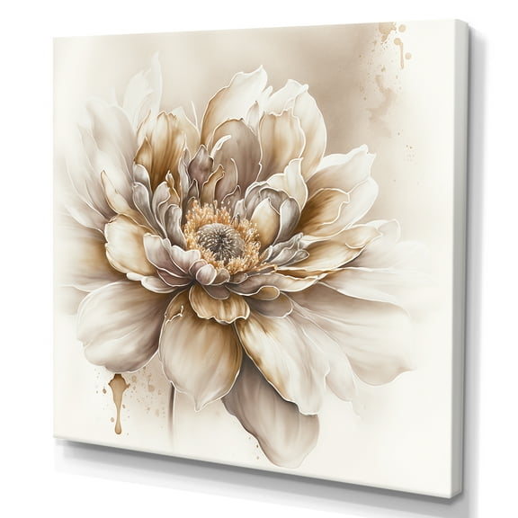 Designart Blooming Beige Floral Design V Canvas Wall Art