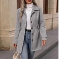 thumbnail image 2 of Biaocheng Women's Double Breasted Trench Coat Casual Long Sleeve Lapel Collar Belted Mid-Length Jacket with Pockets Solid Color Fall Winter Outerwear, 2 of 5