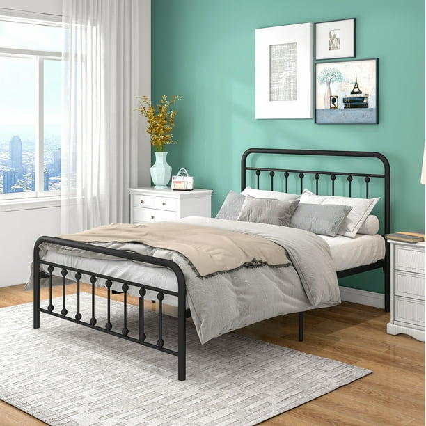uhomepro Full Size Metal Bed Frame with Metal Slat Support, Vintage