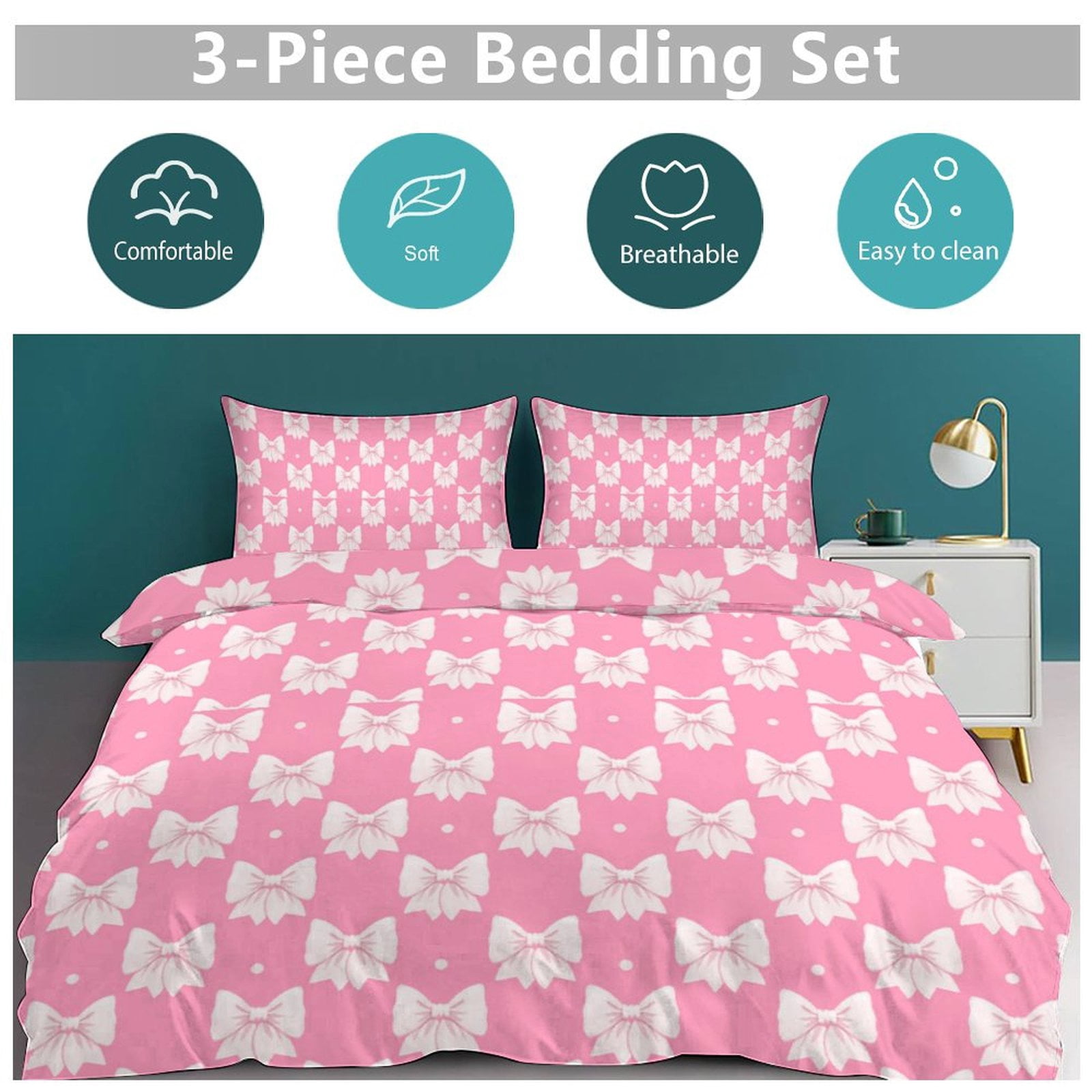 ss Cute Bow Duvet Cover Set Bedding Set Polyester Quilt Cover for Bedroom Decoration