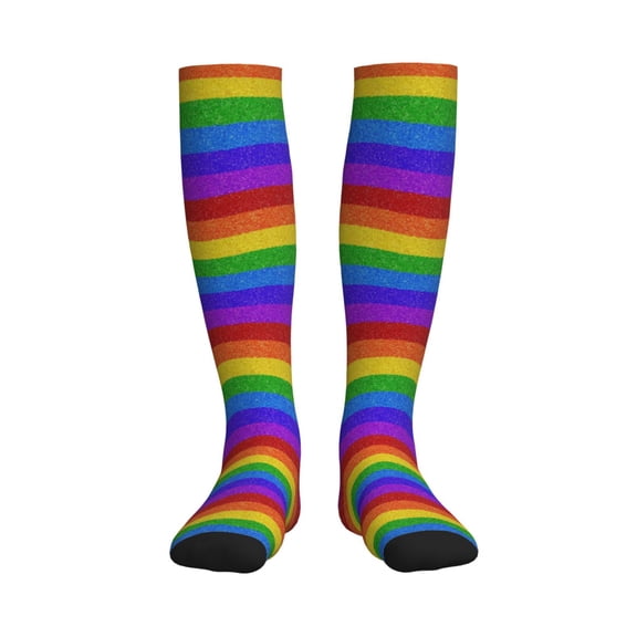 Rateoe Colorful Glitter Rainbow Compression Socks for Women and Men 20-30mmHg-Circulation Support Socks Knee High Nurse Pregnant Running Medical and Travel Athletic