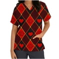 thumbnail image 2 of Blusas médicas de talla grande para mujer, moda, estampado gráfico, para el Día de San Valentín, blusas médicas informales de gran tamaño, manga corta, cuello en V, con bolsillos, 2 of 5