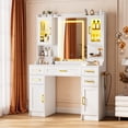 thumbnail image 2 of White Vanity Desk with Mirror, LED Lights, and Power Outlet – Spacious Makeup Table Featuring 6 Drawers and 4 Storage Cabinets for Bedroom, 2 of 9