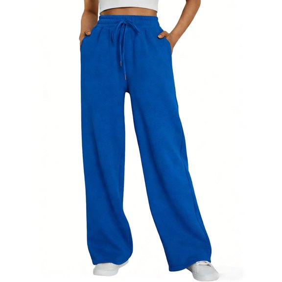 VV AVEORS Womens Wide Leg Sweatpants Vintage Sweat Pants with Pockets Drawstring Elastic Waisted Trousers Royal Blue L