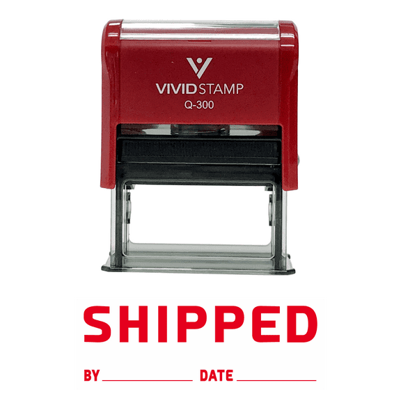 Vivid Stamp SHIPPED By Date Self Inking Rubber Stamp (Red Ink) - Large