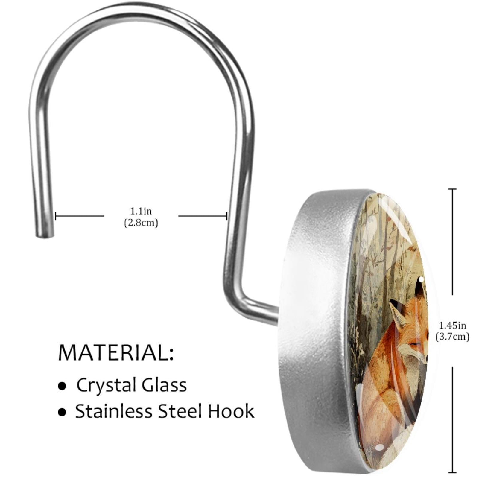 Autumn Forest Foxes Shower Curtain Hooks Round Crystal Glass, Set of 12 Shower Curtain Rings - Shower Hooks for Curtain Shower Rings