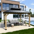 thumbnail image 4 of COOS BAY 11 x 13 Outdoor Patio Wood Gazebo, Hardtop Gazebo with Galvanized Steel Double Roof, 4 of 9
