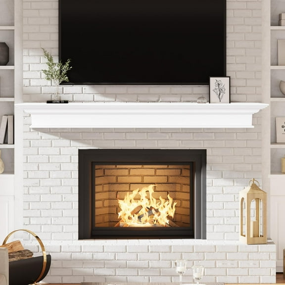 Fireplace Mantel - 72 Inch Cap-Shelf Mantel for Over Fireplace - Wood Mantel with Invisible Heavy Duty Wood Bracket, Modern Wall Mounted Mantle Shelf, White, 72 X 9 X 8
