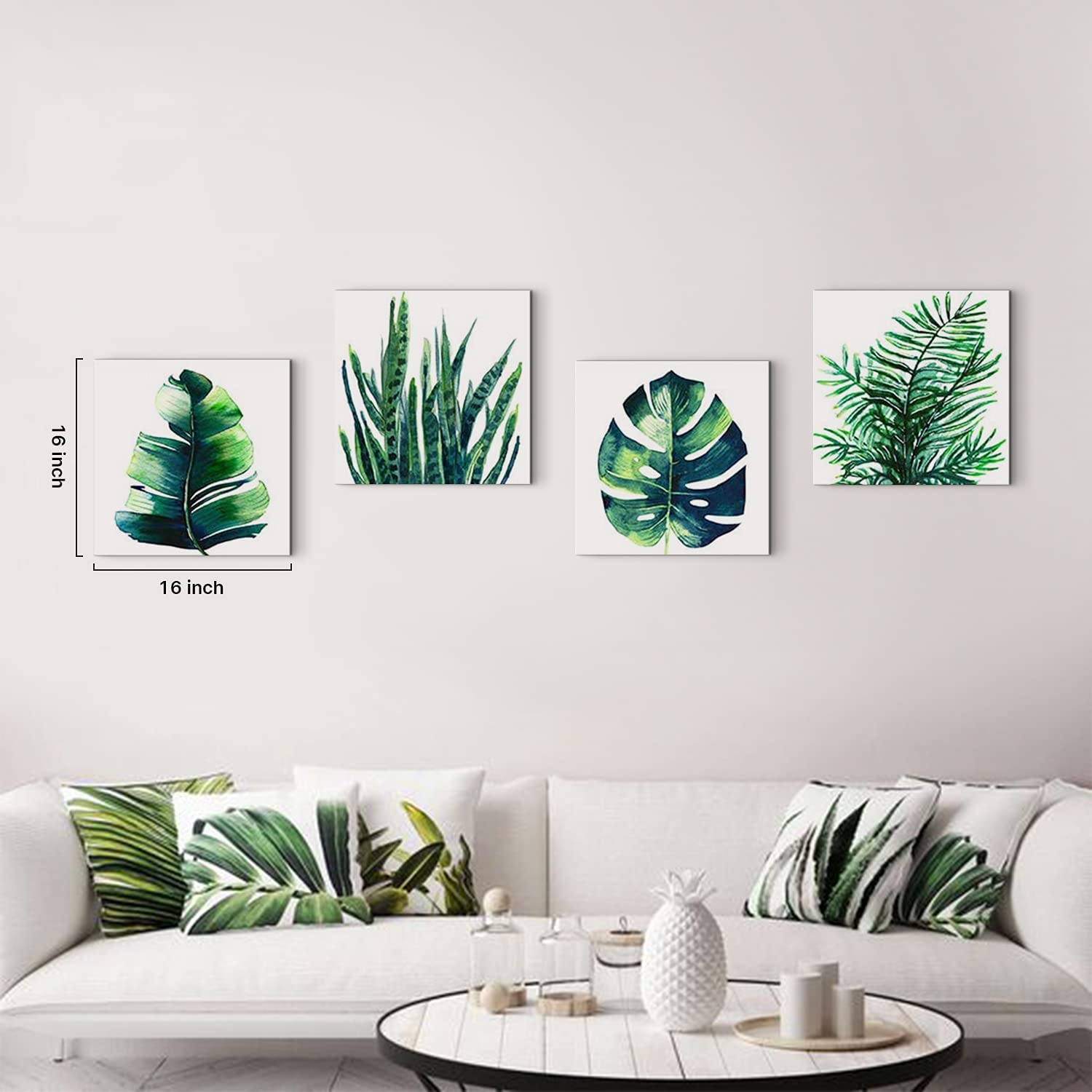 Boho Wall Art Bathroom Decor Tropical Plant Framed Wall Art Bedroom  Botanical Green Leaf Pictures for Living Room Wall nimalist Sage Monstera  Canvas Poster Kitchen Home Decorations 12x12 4Pcs
