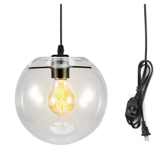 Kiven Glass Pendant Light Fixture with a Plug-in Cord and On/Off Dimmer Switch,Swag Hanging Ceiling Lamps