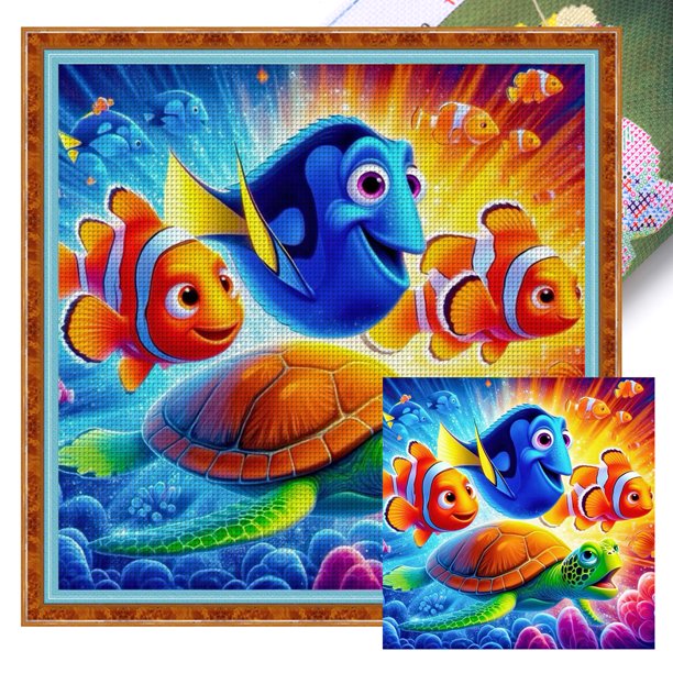 Bordado Eco-Cotton Thread 14CT Puntada cruzada pez payaso impreso 40x40cm