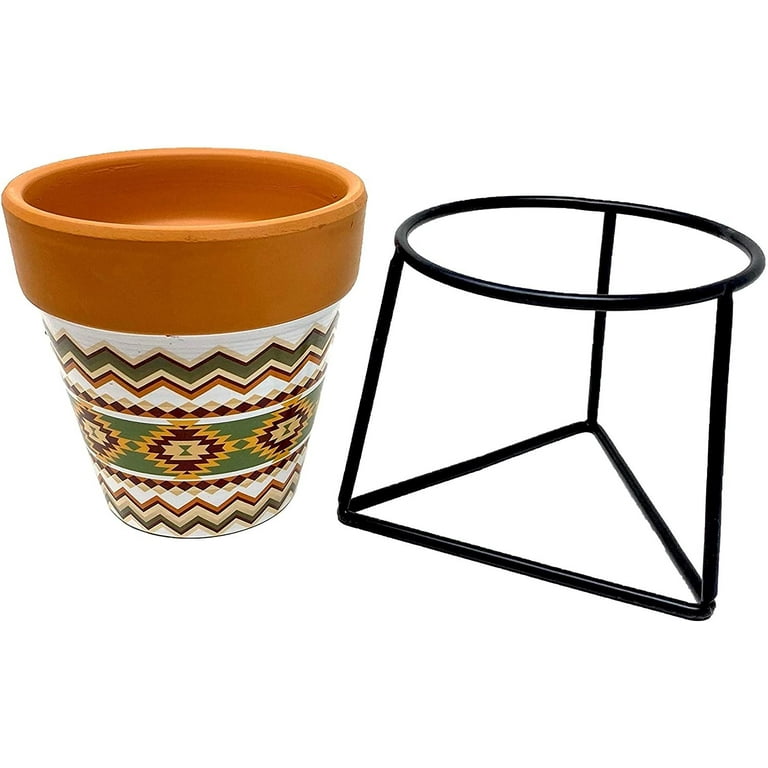 TJ Global Succulent Cactus Tribal-Print Terracotta Planter Pot with Iron  Frame Stand Holder, Small Plant Pot with Drainage, Home Office Desk Garden  Indoor Decoration (Stand with Triangle Base) - Walmart.com